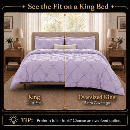 CozyLux King Size Comforter Set Lavender, 7 Pieces Pintuck Bed in a Bag