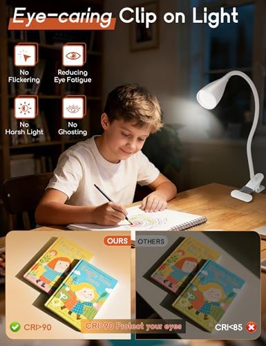 2 PCS Reading Light for Book in Bed,Clip on Light Reading Lamp with Adapter
