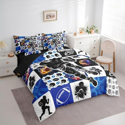Erosebridal Sports Twin Bedding Set - Football Patchwork Bed in a Bag,Geometric Ball Pattern Comforter Sets with Sheets, Rugby Game 7 Pieces Bed Set Bedroom Decor