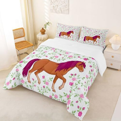 Feelyou Girls Horse Comforter Comforter Set Twin Size for Twin Baby
