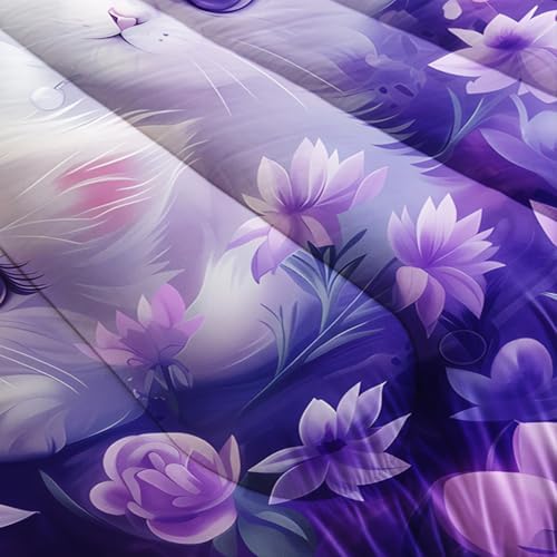 Cute Cat Comforter Bedding Sets Twin Size with 2 Pillowcases.