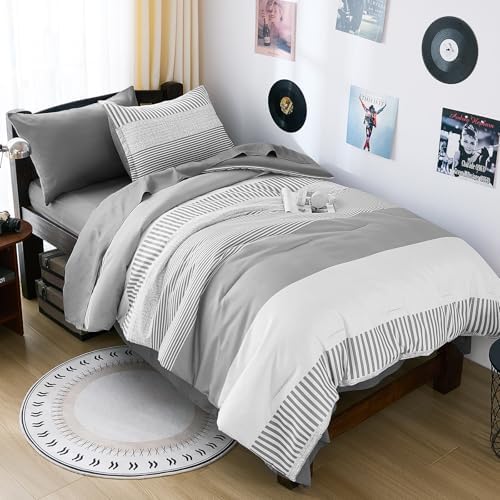 Twin Comforter Set,Gray Classic Striped Design Comforter Set 5 Pieces