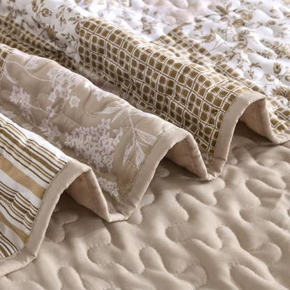 Mybedsoul Beige Boho Quilt Set Cal King Size, Patchwork Quilt Bedding Set