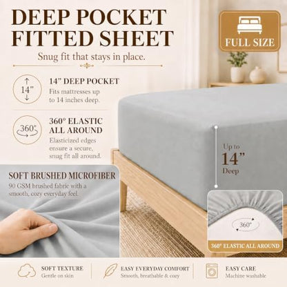 CozyLux Full Size Comforter Sets Light Grey- 7 Pieces Bed in a Bag