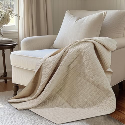 Levtex Home Cloud Waffle - Throw - Waffle Textured - Flax Beige - Throw (50x60in.) - Cotton
