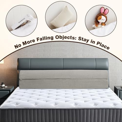 Wedge Shaped Pillow headboard Suitable for Bed Seams, Foldable Bed Wedge Pillow, Bed Gap Filler King Size Fill The Gap (0-12"), Mattress Gap Filler Long Pillow Between Headboard(Grey, 60")