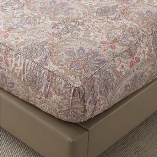 FADFAY California King Size 4-Piece Sheet Set, 100% Cotton, Deep Pocket Fitted Sheet, Soft & Breathable, Vintage Brown Paisley Pattern Bedding for All Seasons