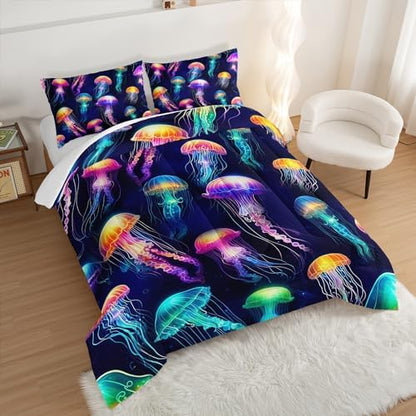 Colorful Jellyfish King Size Comforter Set with 2 Pillowcases.