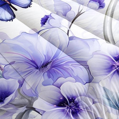 Beautiful Butterfly Comforter Set Queen Size,Romantic Eiffel Tower Printed Comforter Bedding Sets for Girls Women Room Paris Decor,Fantasy Floral Bedding Sets with 2 Pillowcases.