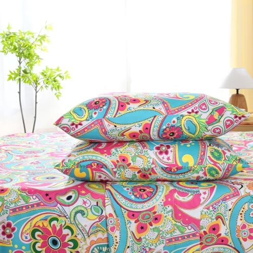 CozySmile Floral Printed Sheet Set King Size 4 Piece,Soft & Breathable Deep Pocket 16" Cooling Wrinkle Free Comforter Bed Set Botanical Pattern Sheets (King, Paisley Rthnic Style)