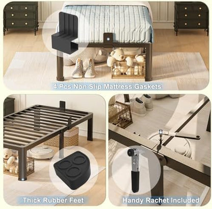 Yitong Angel 18 inch Twin XL Bed Frame with Round Corner Legs Mattress Slide Stopper,3500 lbs Heavy Duty Metal Platform,No Box Spring Needed,Easy Assembly,Noise Free