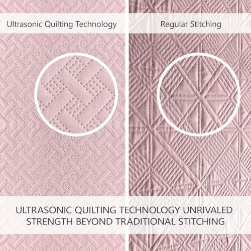 FLYMME Oversized King/California King Quilt Set 118"x106", Pure Pink 3-Piece Floor-Length Bedspread, Premium Microfiber Lightweight Coverlet for King/California King Bed (1 Quilt, 2 Shams)
