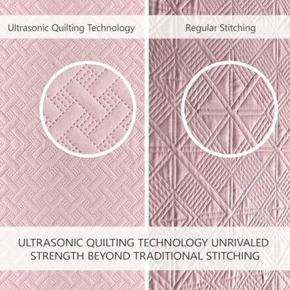 FLYMME Oversized King/California King Quilt Set 118"x106", Pure Pink 3-Piece Floor-Length Bedspread, Premium Microfiber Lightweight Coverlet for King/California King Bed (1 Quilt, 2 Shams)