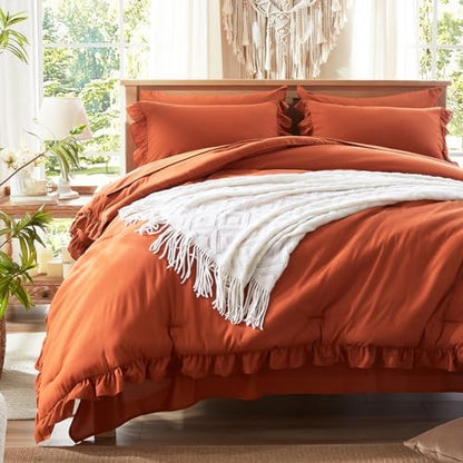 Anluoer Queen Comforter Set 7 Piece, Ruffle Bed in a Bag Queen Bedding Sets