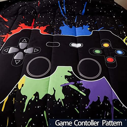 akkialla Gamer Comforter Sets Queen Size for Boys Teen,Game Controller Colorful Comforter with 2 Pillowcases, 3 Piece Video Gaming Bedding Set for Game Lovers,All Season(Black,Queen)