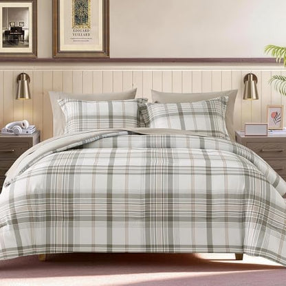 Plaid Twin XL Comforter Set Grey White 5 Pieces College Dorm Bed in a Bag