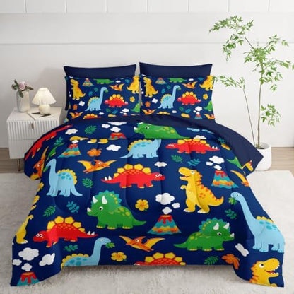 HOSIMA Colorful Cartoon Dinosaur Bedding Sets Full for Kids Room Decor.