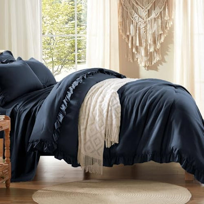 Anluoer Twin Comforter Set 5 Piece,Ruffle Bed in a Bag Twin Bedding Sets