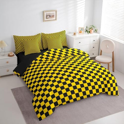 jejeloiu Yellow Black Comforter Set with Sheets 7 Piece Twin Size