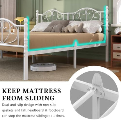 Askeld King Bed Frame with Victorian Style Headboard and Footboard, White