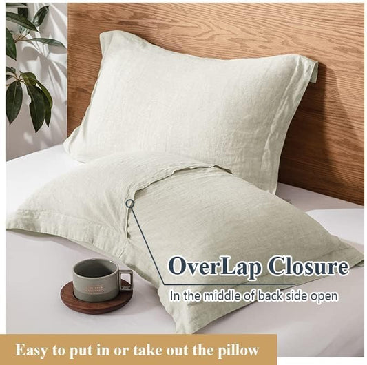 Simple&Opulence 100% Linen Pillow Case Queen Size Set of 2, Linen Pillow Covers with Overlap Closure, Luxury Breathable Pillowcases Protectors Suitable for All-Season (20" X 26", Linen)