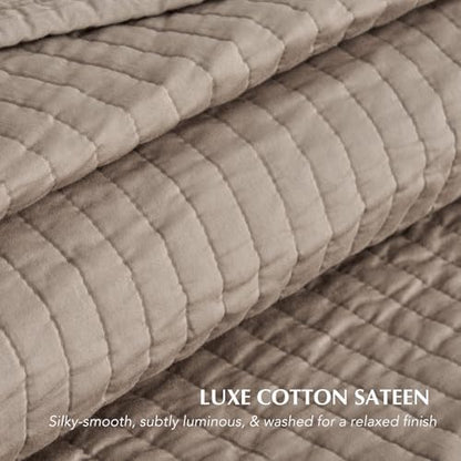 EVERGRACEHOME Cotton Sateen Quilt Set, Oversized Cal King, Stone Taupe