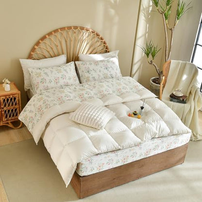 QSH Green Floral Sheets Queen Size,Yellow Flowers Botanical Pattern Printed Bedding Sheets 100% Egyptian Cotton Sheet Queen Size Set Extra Soft and Breathable 17.5" Deep Pockets Bed Sheet 4pcs