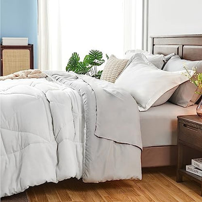 BEDELITE Cal King Comforter Set 7 Pieces, Reversible White Bed in A Bag