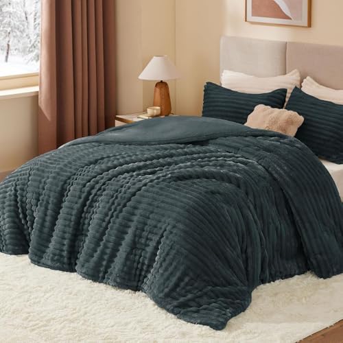 BEDELITE Fleece Full Comforter Set, Fluffy Bed Set, Dark Grey