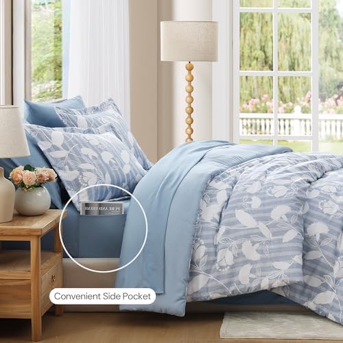 BLOOMHAVEN Queen Comforter Set-7 Pieces Dusk Blue Bed in a Bag Queen