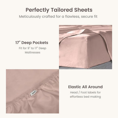 Bioweaves 100% Organic Cotton 1 Twin Fitted Sheet Only | 300 Thread Count Sateen Weave GOTS Certified with Deep Pocket - Dusty Rose