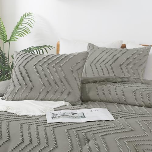 Andency Medium Grey Comforter Set Queen Size, 3 Pieces Boho Bed Set