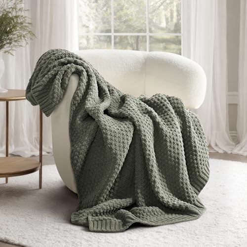 EVERGRACEHOME Chunky Chenille Knit Throw Blanket, 50x60, Dried Thyme Green