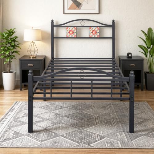 Twin Size Bed Frame with Headboard Footboard, Victorian Metal Platform Beds