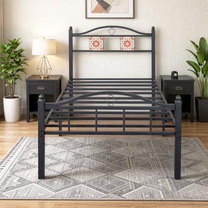 Twin Size Bed Frame with Headboard Footboard, Victorian Metal Platform Beds