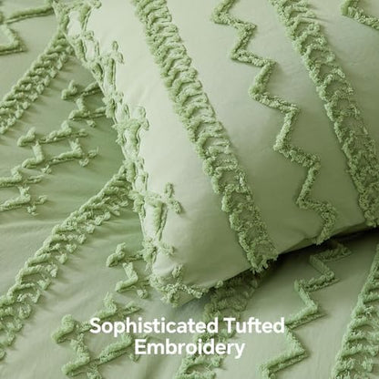 BEDELITE Twin XL Comforter Set 5 Pieces,Boho Bed in a Bag,Sage Green