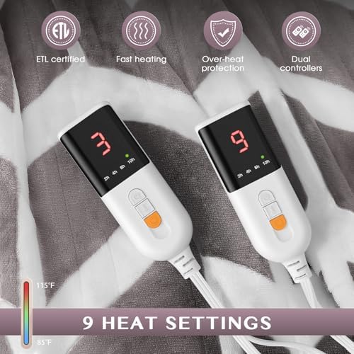 VENTIMI Heated Blanket Queen, 9 Heat Levels & 2-10 Hours Auto Off, Beige