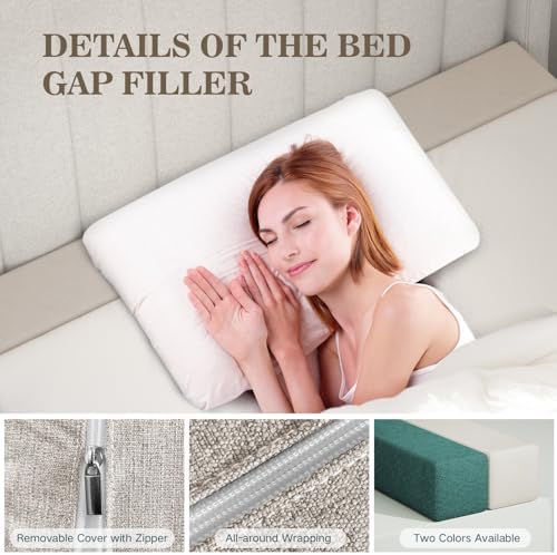 DEEPSHARK Bed Gap Filler for Headboard,Space Filler Between Bed and Wall Side,High-Density Sponge, Removable and Washable Cover（Beige-King-78 * 8 * 6in）