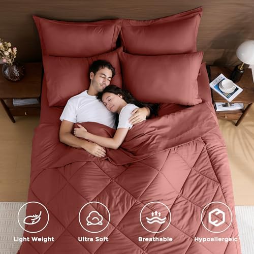 HEVUMYI 7-Piece King Comforter Set, Terracotta Bed in a Bag
