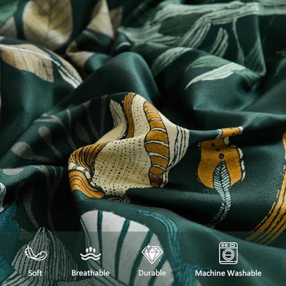 Luxudecor King Comforter Set 7 Pieces Bedding Sets, Dark Green Floral Comforter and Sheet Set, Soft Microfiber Bed in a Bag for All Seasons (Dark Green,104"x90")