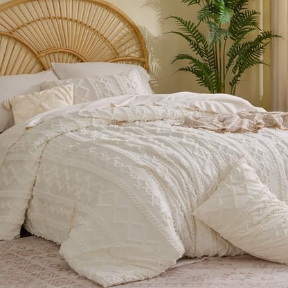 BEDELITE Twin Comforter Set 5 Pieces,Boho Bed in a Bag,Cream White
