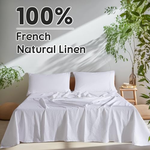 SONORO KATE 100% French Linen King Size Sheets Set,Extra Deep Pocket,4PC
