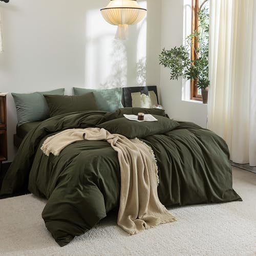 FOSSA Duvet Cover Set 100% Washed Cotton Linen Feel Super King Plus