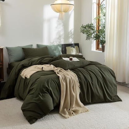 FOSSA Duvet Cover Set 100% Washed Cotton Linen Feel Super King Plus
