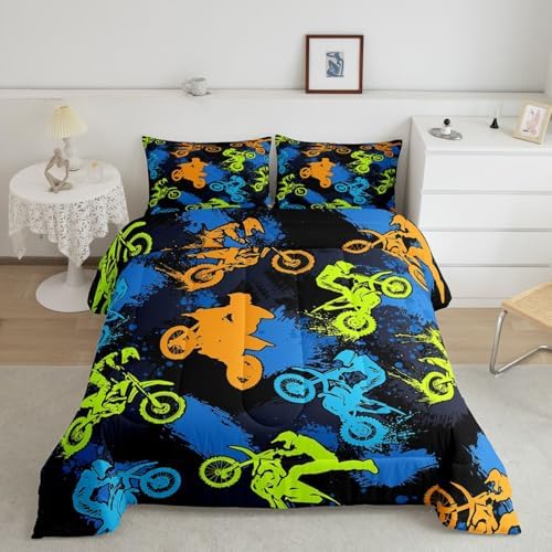 Feelyou Dirt Bike Comforter Set All Season Motocross Bedding Set Toddler