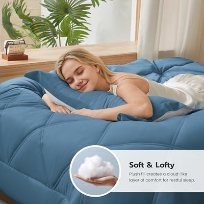 Joiedomi Twin Comforter Set with Sheets Blue, 5 Pieces Twin Bedding Sets with 1 Down Alternative Comforter, 1 Flat Sheet, 1 Fitted Sheet, 1 Pillowcase and 1 Pillow Sham, Bed in a Bag for All Seasons