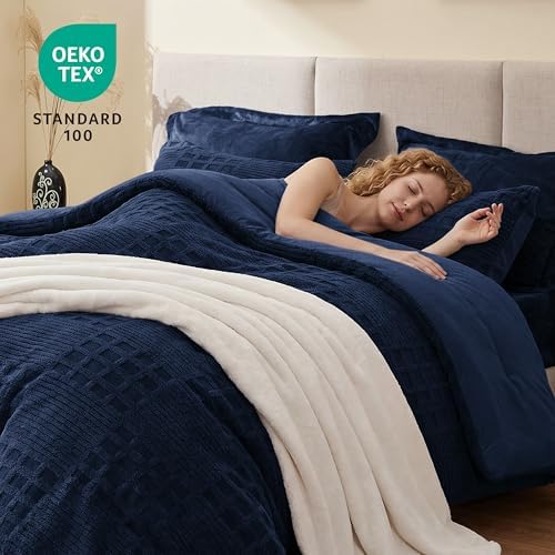 EXQ Home Waffle Comforter Set Twin Size, 2 Pieces Bed Set,Navy Blue