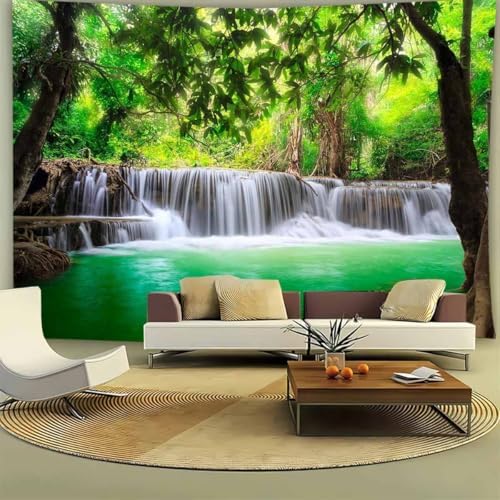 FENDROM Waterfall Majestic Beautiful Landscape Tapestry Nature River Mountain Wall Hanging Jungle Nature Green Forest Wall Art for Bedroom Living Room Dorm