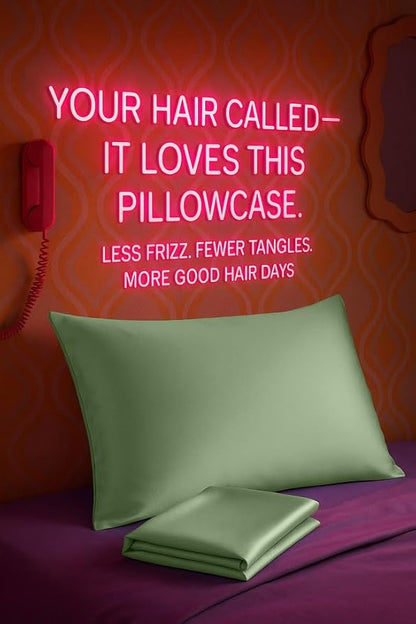 BLISSFORD Satin Pillowcase with Zipper, for Hair and Skin Care, Feels Soft and Cool Like a Silk Pillowcase, Satin Pillow Cases 2 Pack, Slik Pillow Cover, Sage Green - Queen Size - Set of 2