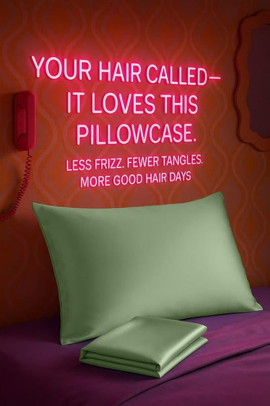 BLISSFORD Satin Pillowcase with Zipper, for Hair and Skin Care, Feels Soft and Cool Like a Silk Pillowcase, Satin Pillow Cases 2 Pack, Slik Pillow Cover, Sage Green - Queen Size - Set of 2